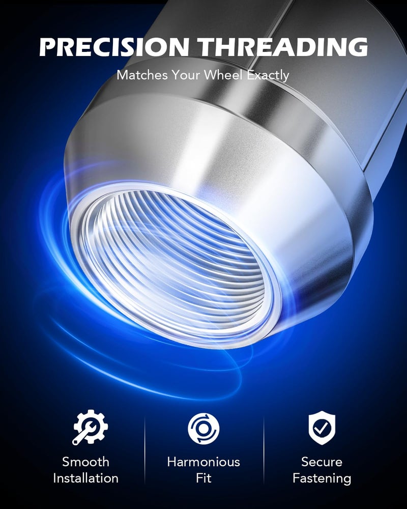 Orion Motor Tech صواميل العجلات المفتوحة من أوريون موتور تكنولوجي 1/2"-20، 3/4" 19 مم سداسي 0.84x0.9 بوصة مطلية بالكروم متوافقة مع دودج داكوتا رام تشارجر فورد برونكو إكسبلورر F-150 جيب رانجلر، مجموعة من 20 - Image 5